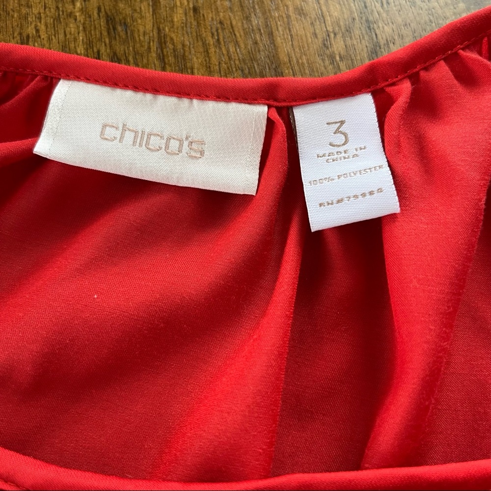 Chico’s Top Blouse Red Button Down Elastic Hem Size 3 - Picture 6 of 12